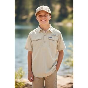 Columbia PFG Youth Fishing Shirt – White – Size L (14/16)
